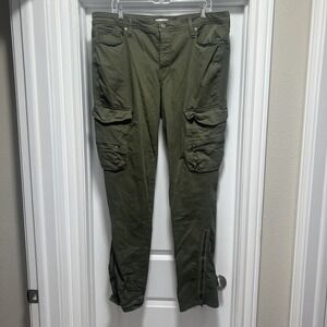 Good American TALL Green Cargo Pants Fatigues Zipper Leg Pockets Size 38x35